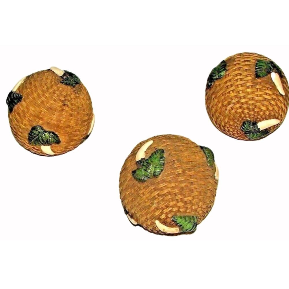 3 Elephant Tusk Leaf Design  Decorative Balls Wicker Look Resin Home Decor‎